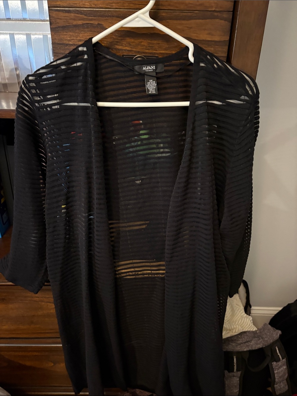 Alfani Black Sheer Stripe Open-Front Cardigan